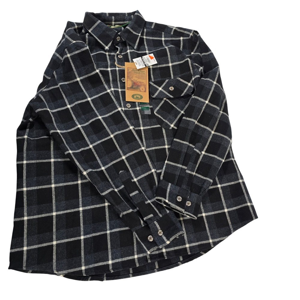 Stillwater‎ Supply Co Mens Flannel Shirt XL Charcoal Plaid Long Sleeve Button Up